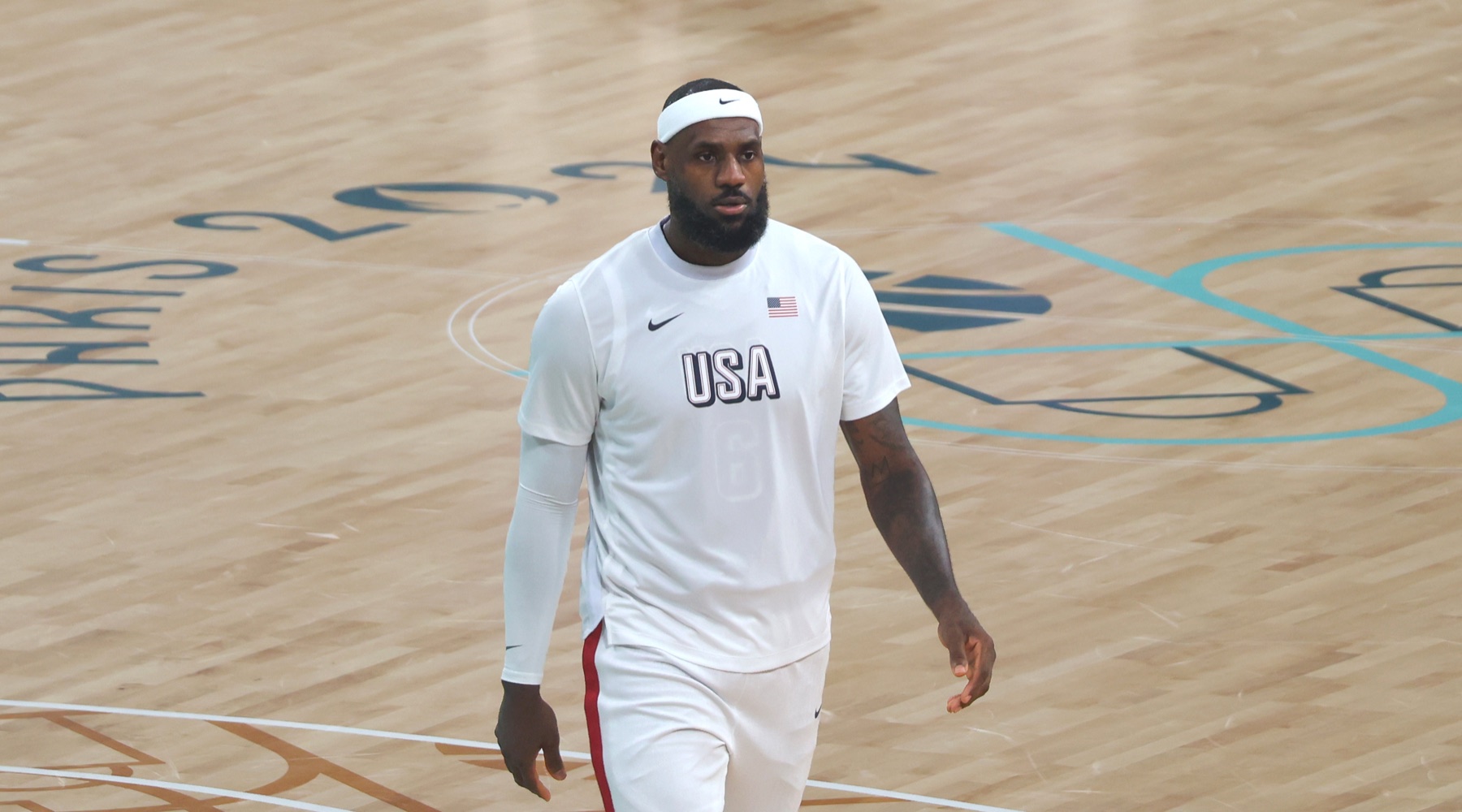 LeBron James driving during Paris 2024 Olympic basketball